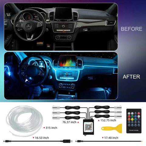 LED Car Interior Ambient Strip Lights RGB Fiber Optic Atmosphere Neon Lighting Kit W/ APP Remote Control Auto Decorative Lamps AddictiveLighting
