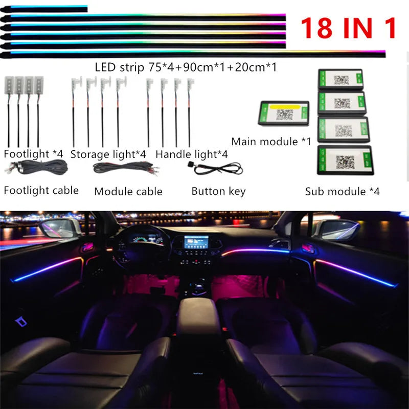 Universal Symphony Car Ambient Lights 64 RGB Car Interior Acrylic Light Guide Fiber Optic Car Decoration Atmosphere Light 18 in1 AddictiveLighting