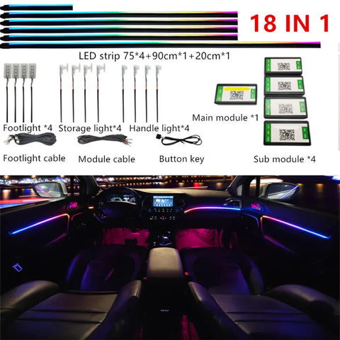 Universal Symphony Car Ambient Lights 64 RGB Car Interior Acrylic Light Guide Fiber Optic Car Decoration Atmosphere Light 18 in1 AddictiveLighting