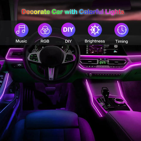 LED Car Interior Ambient Strip Lights RGB Fiber Optic Atmosphere Neon Lighting Kit W/ APP Remote Control Auto Decorative Lamps AddictiveLighting