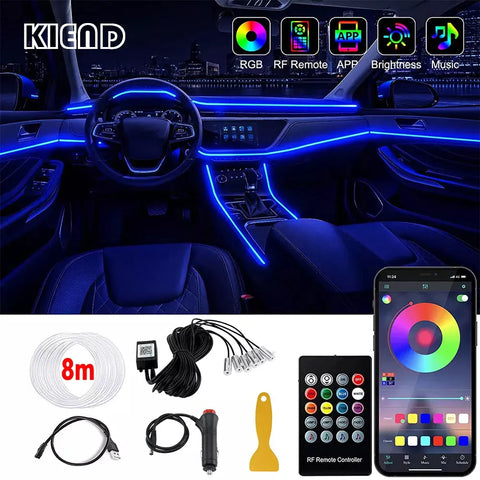LED Car Interior Ambient Strip Lights RGB Fiber Optic Atmosphere Neon Lighting Kit W/ APP Remote Control Auto Decorative Lamps AddictiveLighting