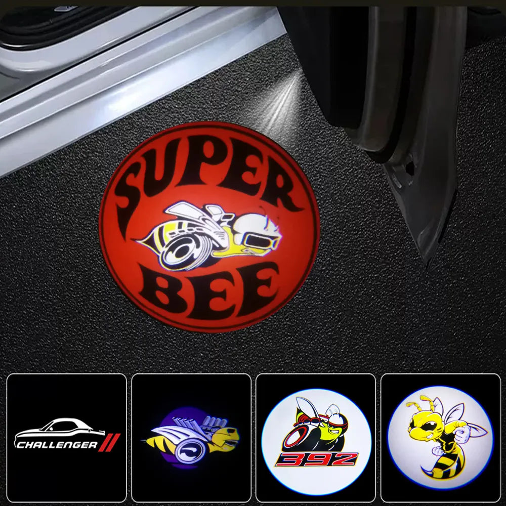 For Dodge SUPER BEE SCAT PACK Logo Light Dodge Car Door Light LED Courtesy Shadow Light For Dodge CHALLENGER CHARGER Car Styling AddictiveLighting